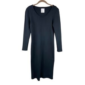 For Days 100% Organic Cotton Rib Knit Midi Dress Size M Black